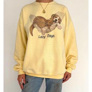 90s vintage Lee Brand yellow puppy animal graphic pullover sweatshirt large XL